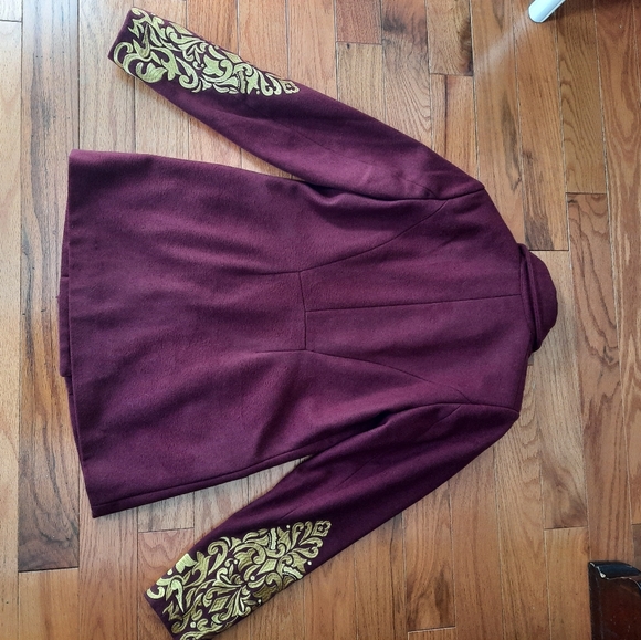 Burgundy embroidered pea coat - Picture 8 of 12